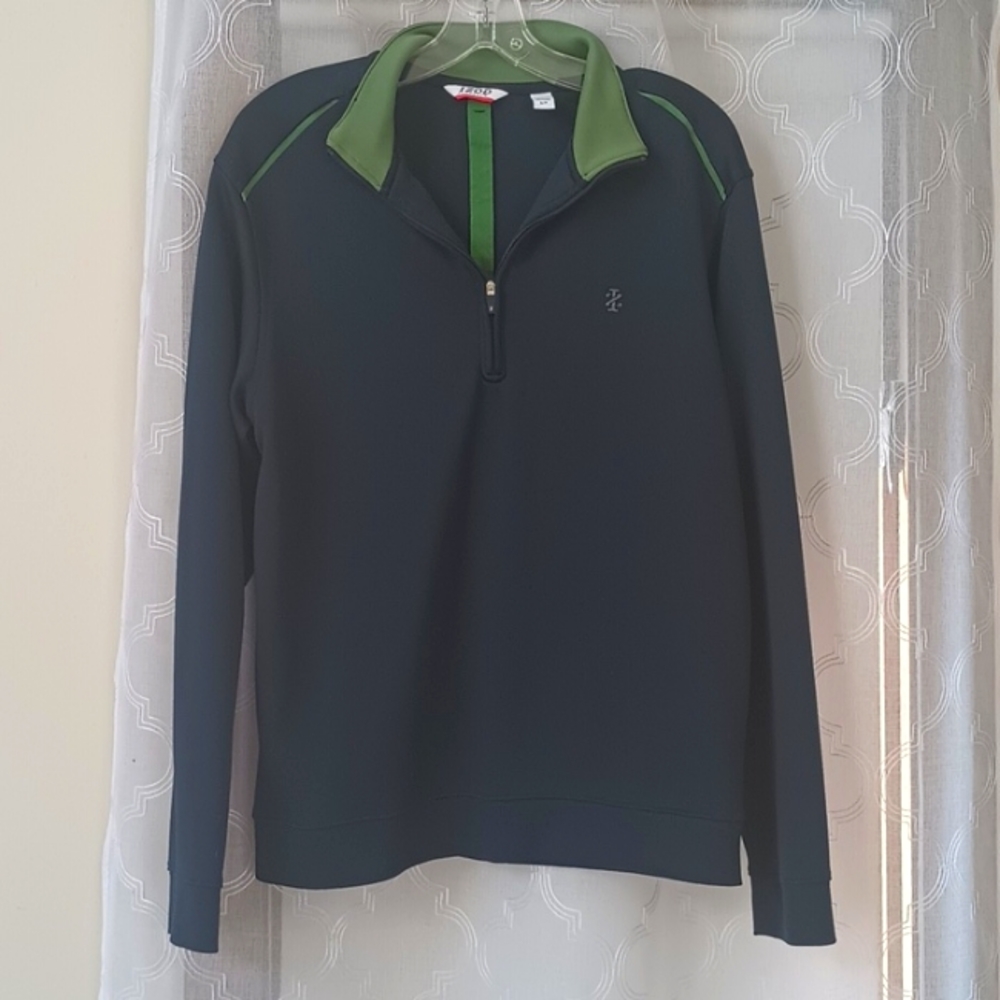 Izod PerformX Navy Blue Pullover With Green Collar & Trim